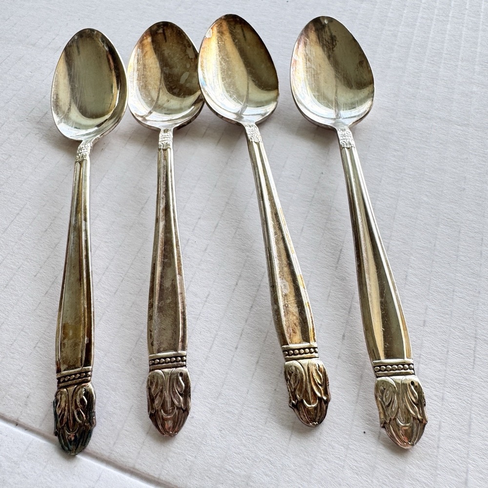 4 HOLMES & EDWARDS Silverplate DANISH PRINCESS Teaspoons No Monogram Vtg Set Lot